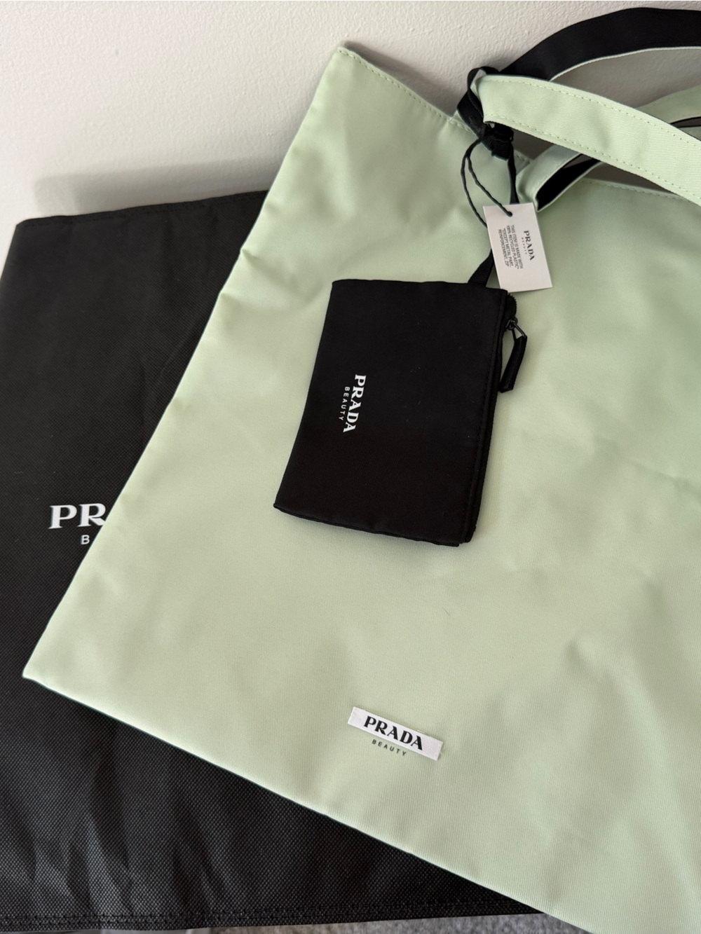 Prada Reversible Mint Green Tote with Black Pouch